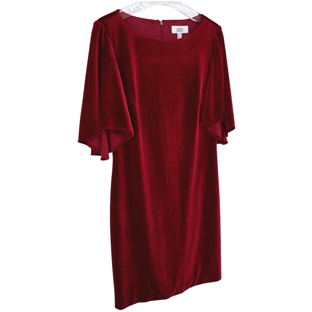 Belle Badgley Mischka Velvet Dress Wine Burgundy Oxblood Cape Sleeves Holiday